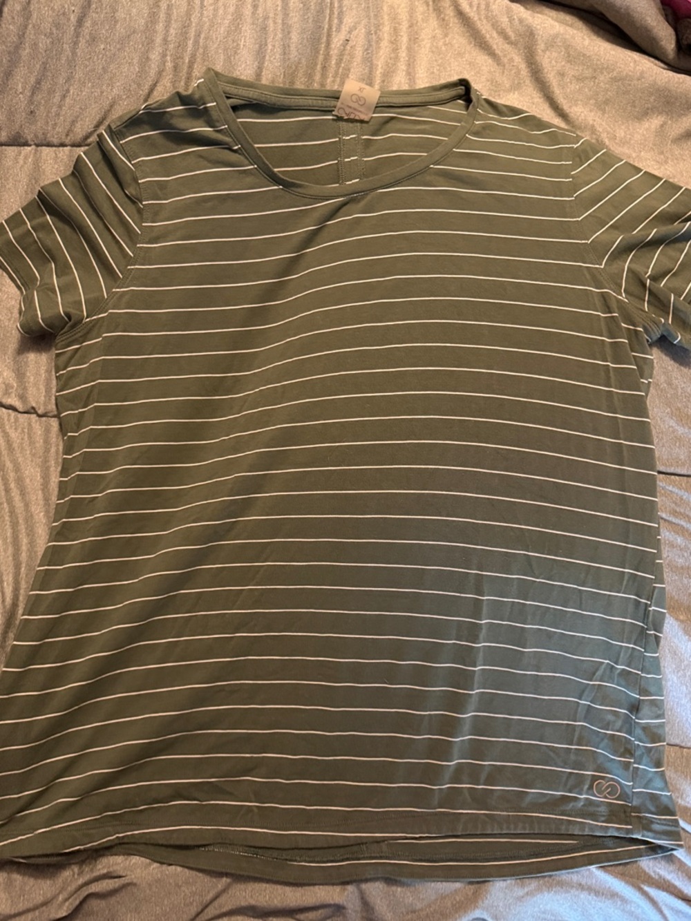 CALIA by Carrie Underwood Olive & White Striped Short Sleeve T Shirt